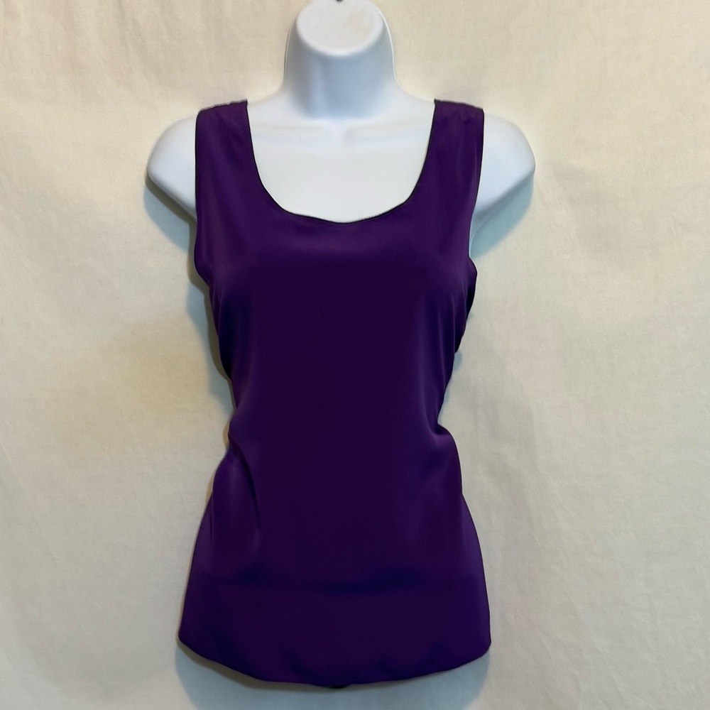 E-102 Liz Claiborne Purple & Green Reversible Sleeveless Blouse Size M‎